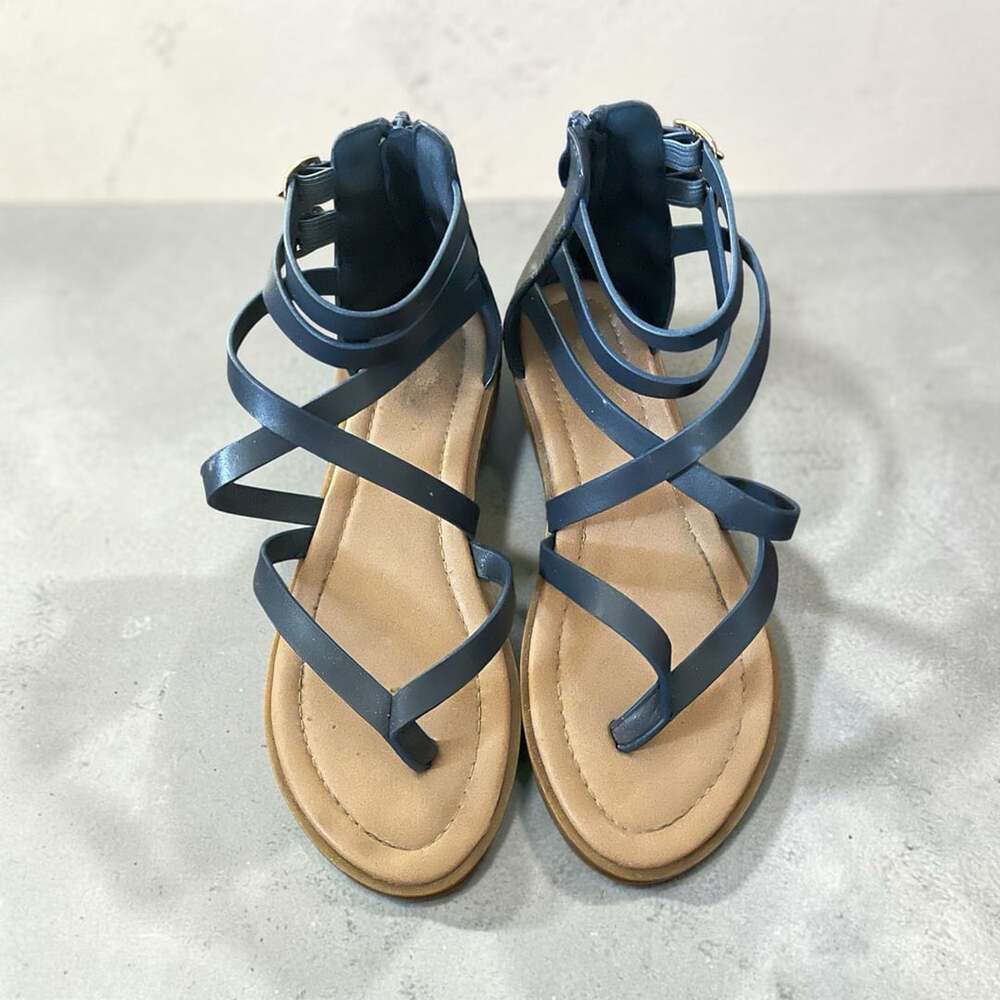 Luffymomo Women's Gladiator Strap Flat Sandals Blue